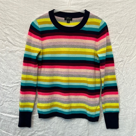 Long-sleeve everyday cashmere crewneck sweater in multistripe, XS - Picture 1 of 4